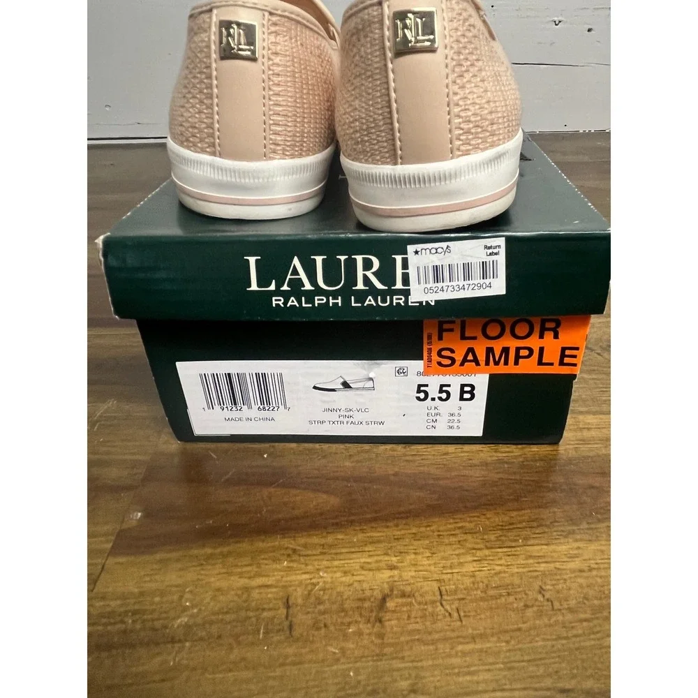 Lauren Ralph Lauren Jinny Pink Faux Straw Slip On Sneakers 5.5‎ B JINNY-SK-VLC